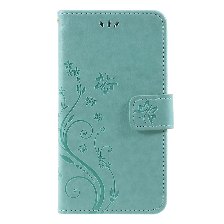 Imprint Butterfly Flower Leather Wallet Casing Cover for Huawei Y5 (2017) / Y6 (2017) - Green-2