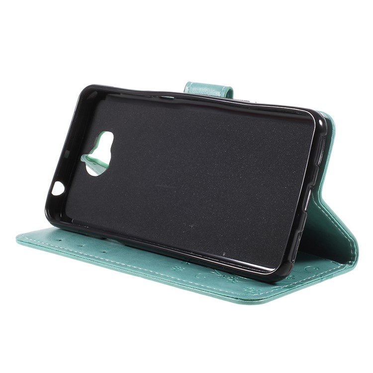 Imprint Butterfly Flower Leather Wallet Casing Cover for Huawei Y5 (2017) / Y6 (2017) - Green-4