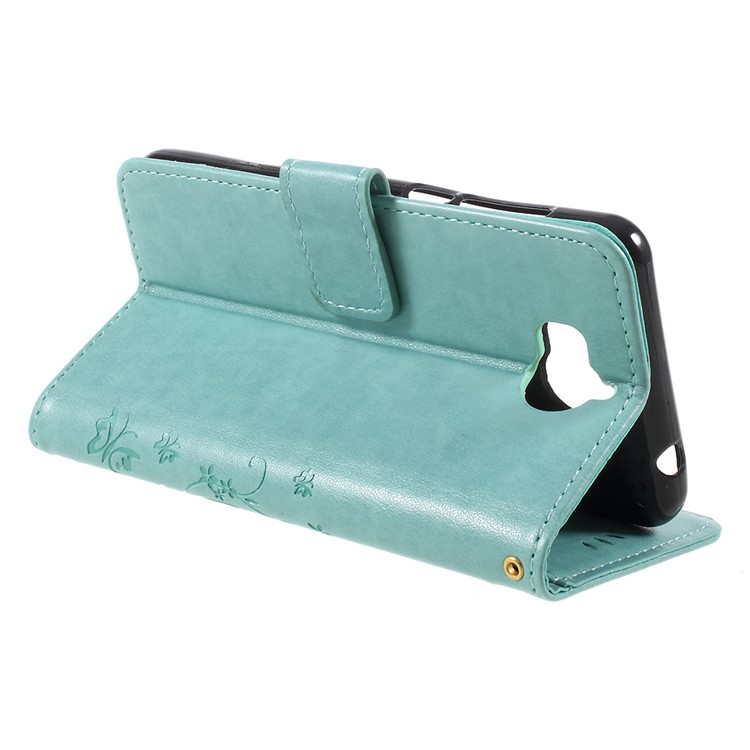 Imprint Butterfly Flower Leather Wallet Casing Cover for Huawei Y5 (2017) / Y6 (2017) - Green-5