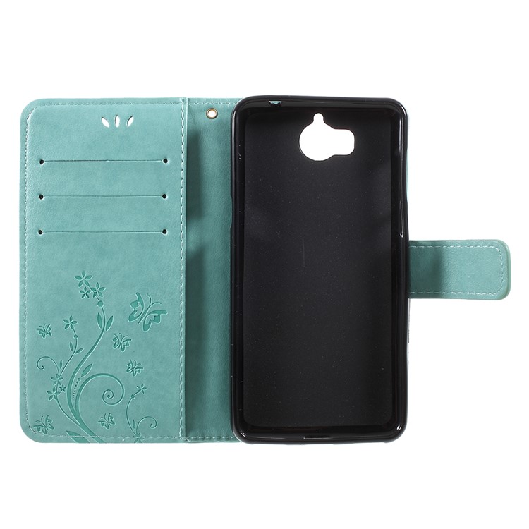 Imprint Butterfly Flower Leather Wallet Casing Cover for Huawei Y5 (2017) / Y6 (2017) - Green-6