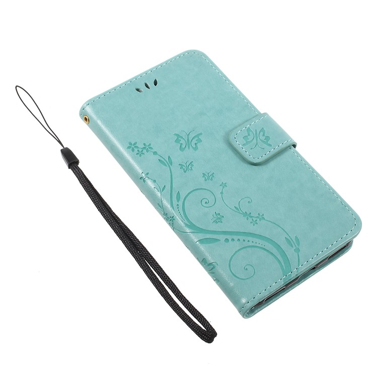 Imprint Butterfly Flower Leather Wallet Casing Cover for Huawei Y5 (2017) / Y6 (2017) - Green-7