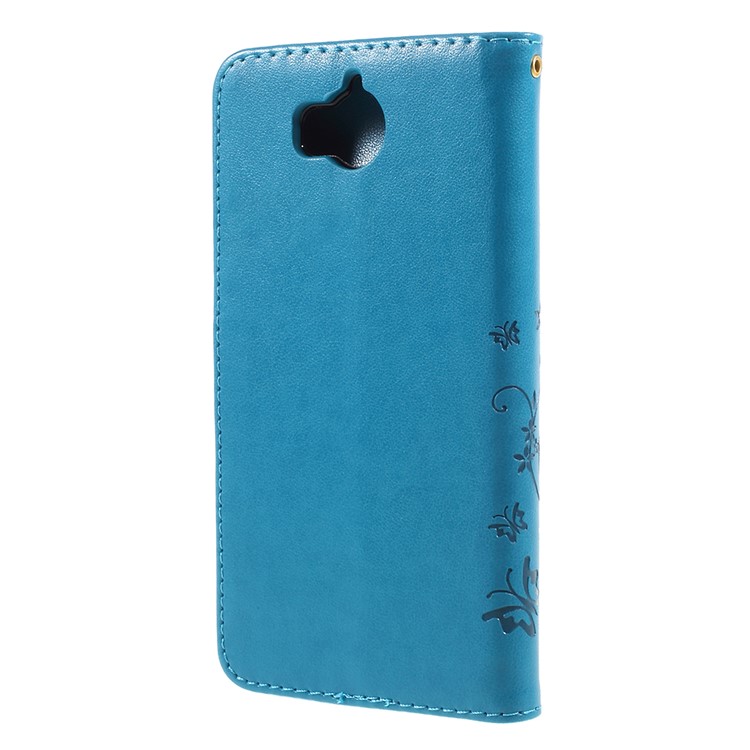 Imprint Butterfly Flower Leather Wallet Phone Case for Huawei Y5 (2017) / Y6 (2017) - Blue-3
