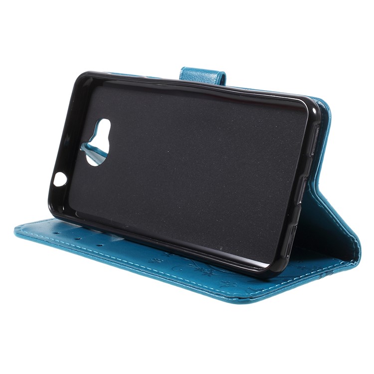 Imprint Butterfly Flower Leather Wallet Phone Case for Huawei Y5 (2017) / Y6 (2017) - Blue-4