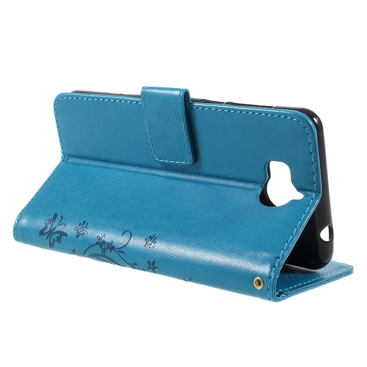 Imprint Butterfly Flower Leather Wallet Phone Case for Huawei Y5 (2017) / Y6 (2017) - Blue-5