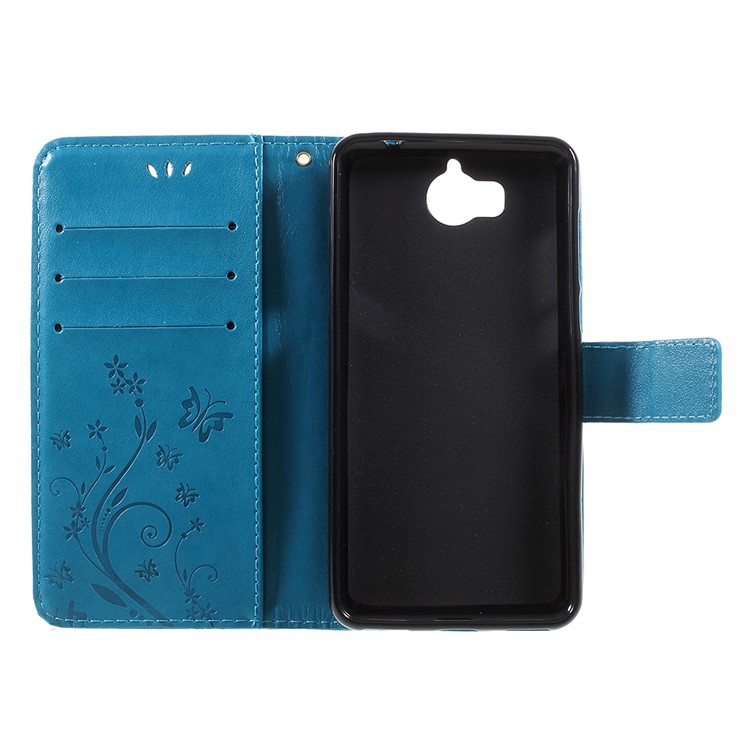 Imprint Butterfly Flower Leather Wallet Phone Case for Huawei Y5 (2017) / Y6 (2017) - Blue-6