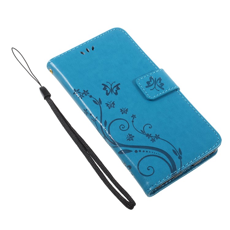 Imprint Butterfly Flower Leather Wallet Phone Case for Huawei Y5 (2017) / Y6 (2017) - Blue-7