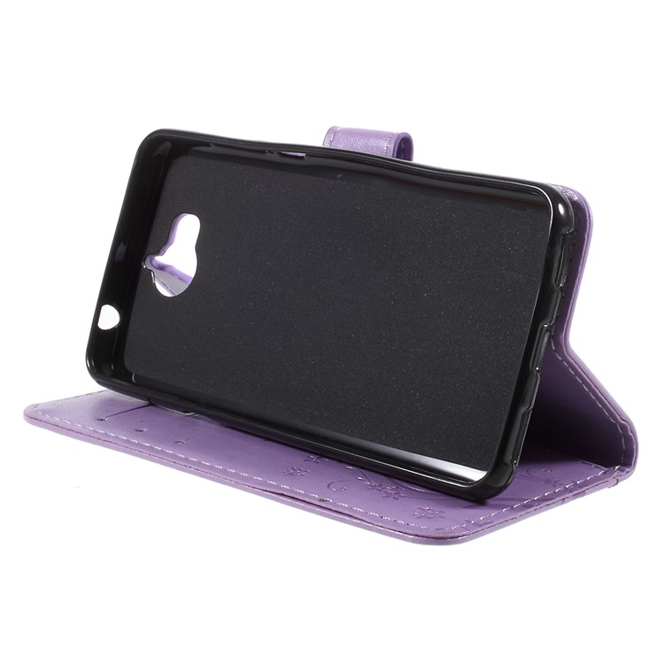 Imprint Butterfly Flower Leather Wallet Phone Cover for Huawei Y5 (2017) / Y6 (2017) - Light Purple-4