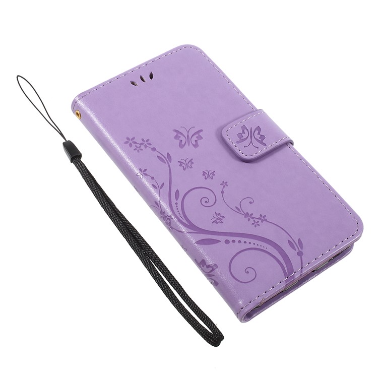 Imprint Butterfly Flower Leather Wallet Phone Cover for Huawei Y5 (2017) / Y6 (2017) - Light Purple-7