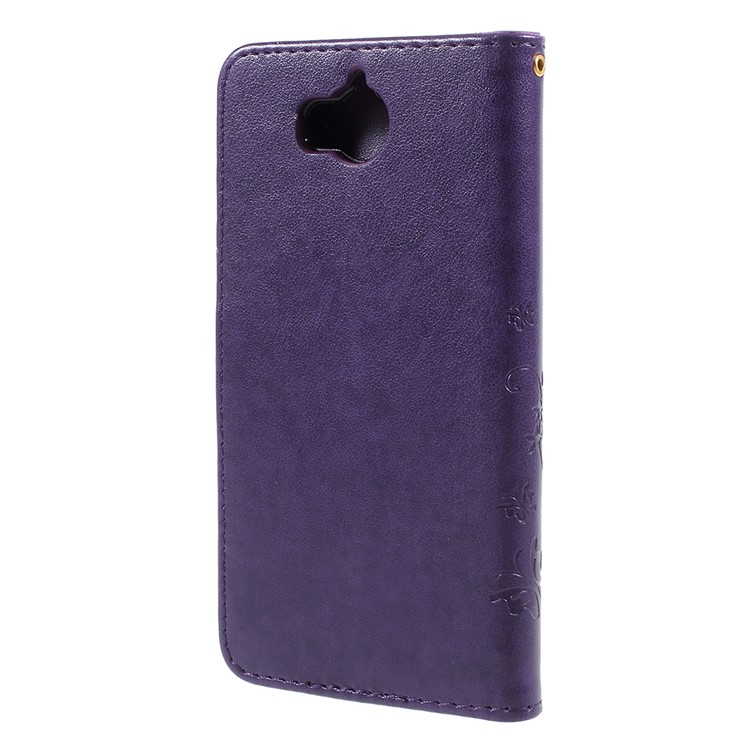Imprint Butterfly Flower Leather Wallet Phone Shell for Huawei Y5 (2017) / Y6 (2017) - Dark Purple-3