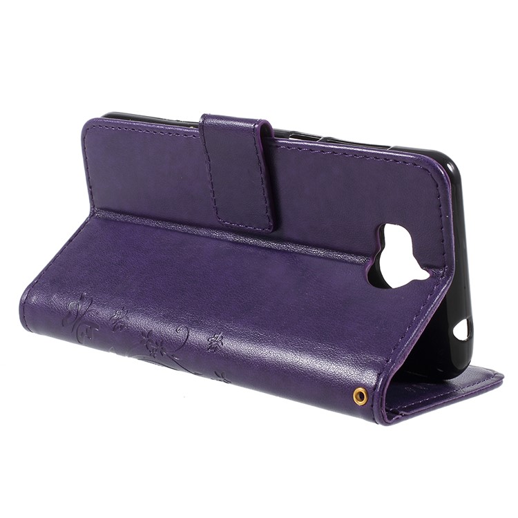 Imprint Butterfly Flower Leather Wallet Phone Shell for Huawei Y5 (2017) / Y6 (2017) - Dark Purple-5