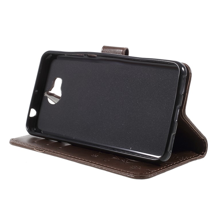 Impressão de borboleta Flower Leather Wallet Accessory Phone Case para Huawei Y5 (2017) / Y6 (2017) - Castanho-4