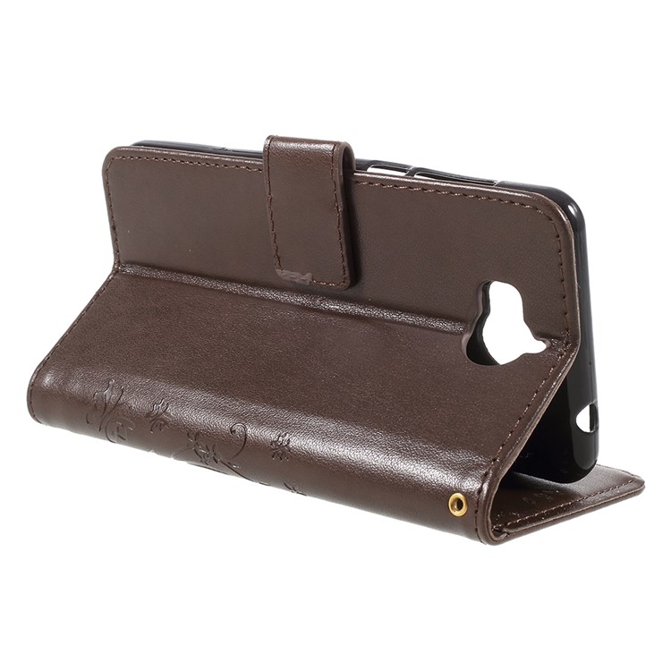 Impressão de borboleta Flower Leather Wallet Accessory Phone Case para Huawei Y5 (2017) / Y6 (2017) - Castanho-5