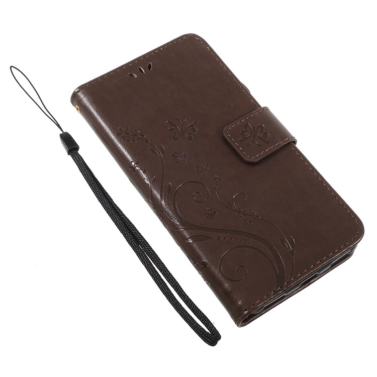 Impressão de borboleta Flower Leather Wallet Accessory Phone Case para Huawei Y5 (2017) / Y6 (2017) - Castanho-7