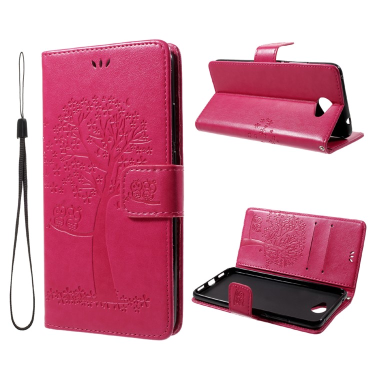 Imprint Tree Owl PU Leather Wallet Stand Phone Cover for Huawei Y7 (2017) - Rose-1