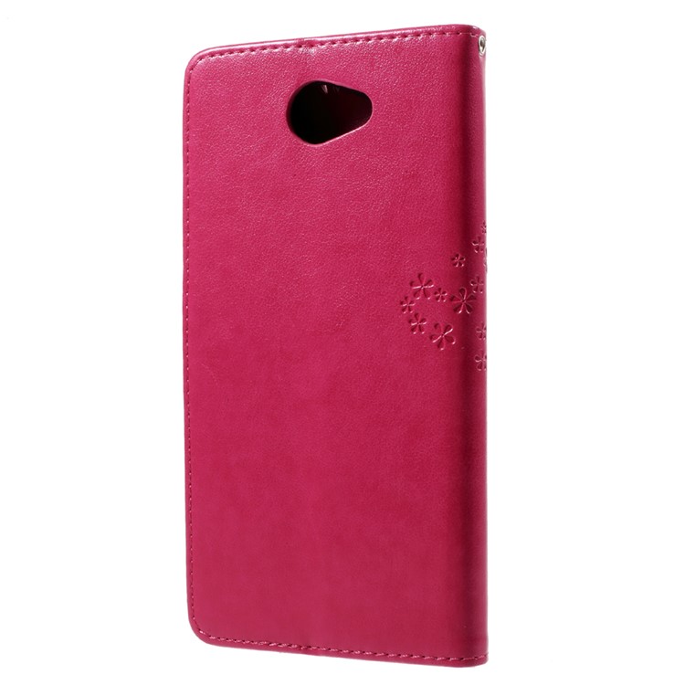 Imprint Tree Owl PU Leather Wallet Stand Phone Cover for Huawei Y7 (2017) - Rose-2