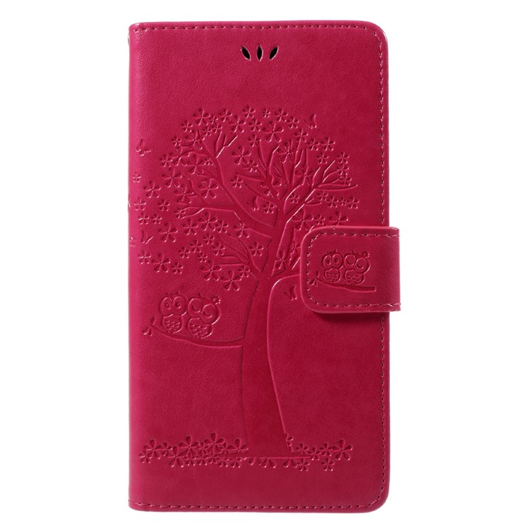 Imprint Tree Owl PU Leather Wallet Stand Phone Cover for Huawei Y7 (2017) - Rose-3