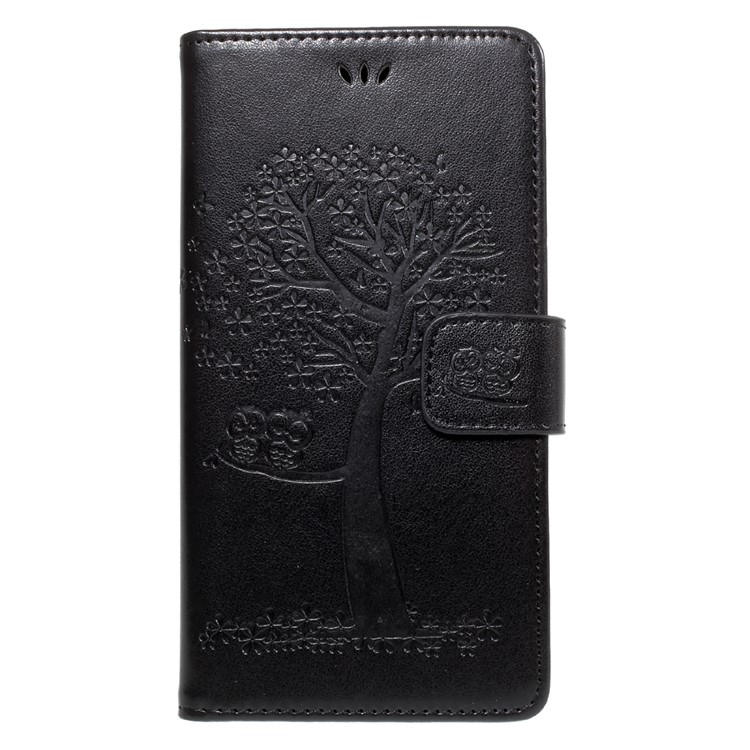 Imprint Tree Owl PU Leather Wallet Magnetic Phone Shell for Huawei Y7 (2017) - Black-1
