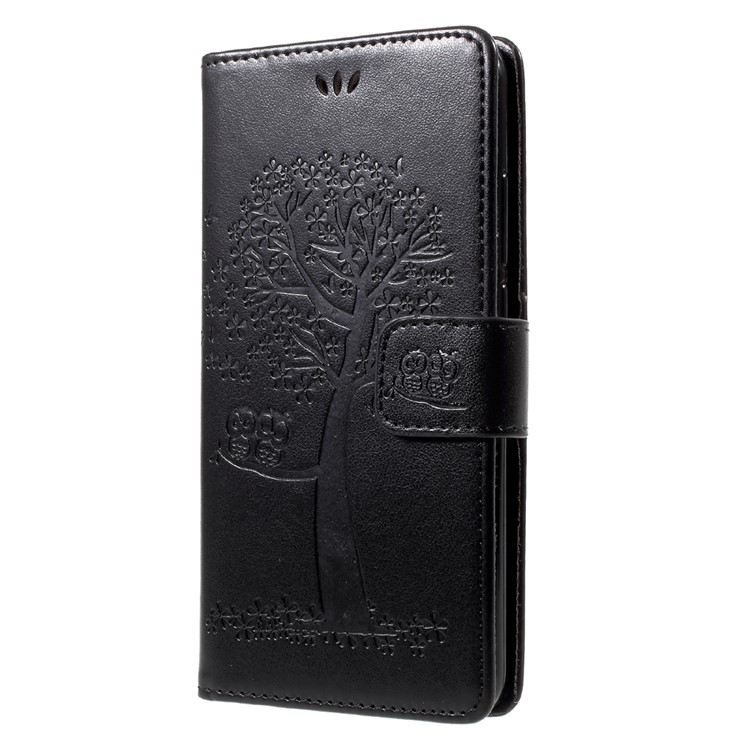 Imprint Tree Owl PU Leather Wallet Magnetic Phone Shell for Huawei Y7 (2017) - Black-3