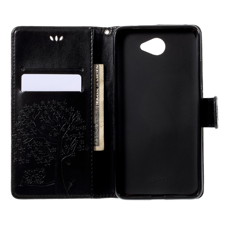 Imprint Tree Owl PU Leather Wallet Magnetic Phone Shell for Huawei Y7 (2017) - Black-5