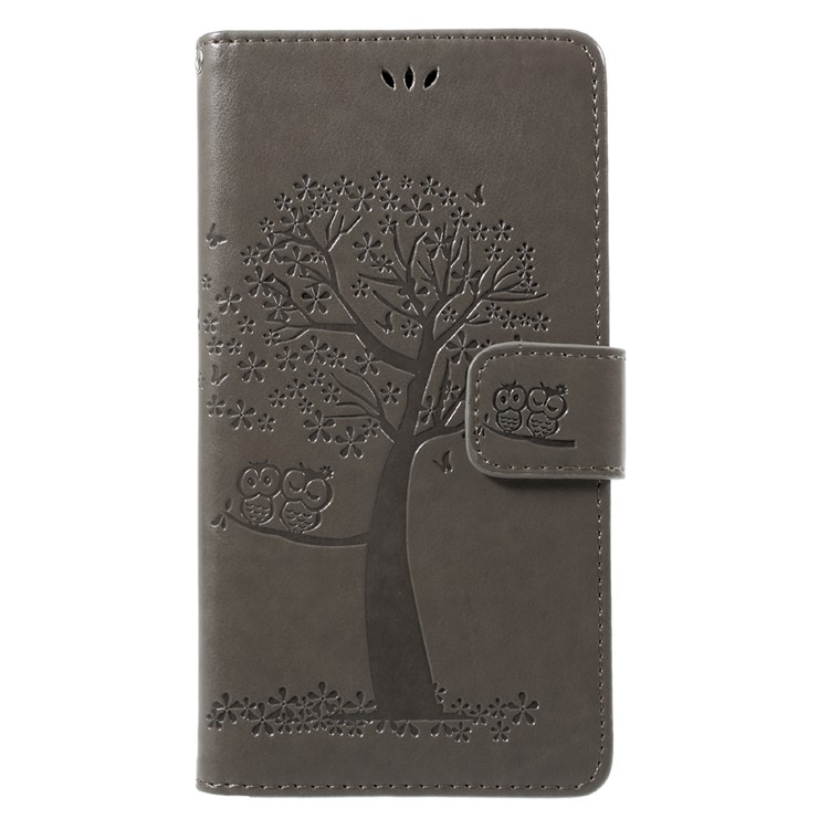Imprint Tree Owl PU Leather Wallet Flip Stand Cell Phone Case for Huawei Y7 (2017) - Grey-1