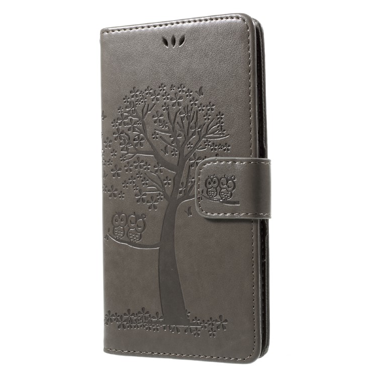 Imprint Tree Owl PU Leather Wallet Flip Stand Cell Phone Case for Huawei Y7 (2017) - Grey-3