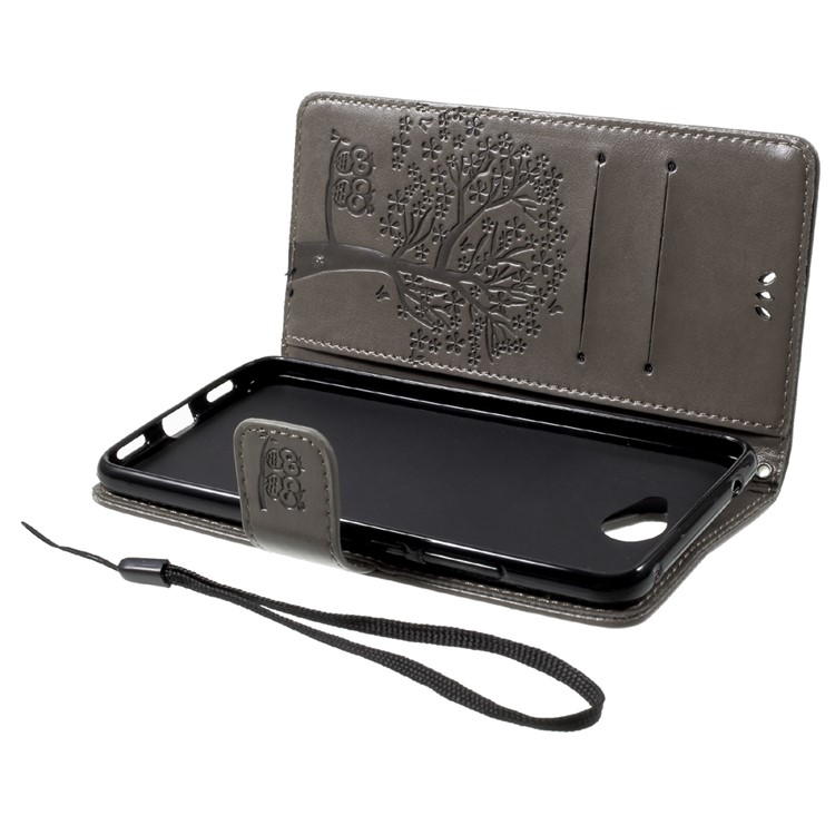 Imprint Tree Owl PU Leather Wallet Flip Stand Cell Phone Case for Huawei Y7 (2017) - Grey-5