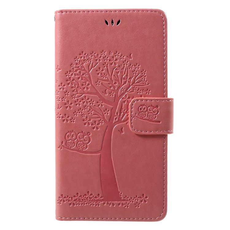 Imprint Tree Owl Wallet Stand Leather Mobile Phone Cover for Huawei Y7 (2017) - Pink-1