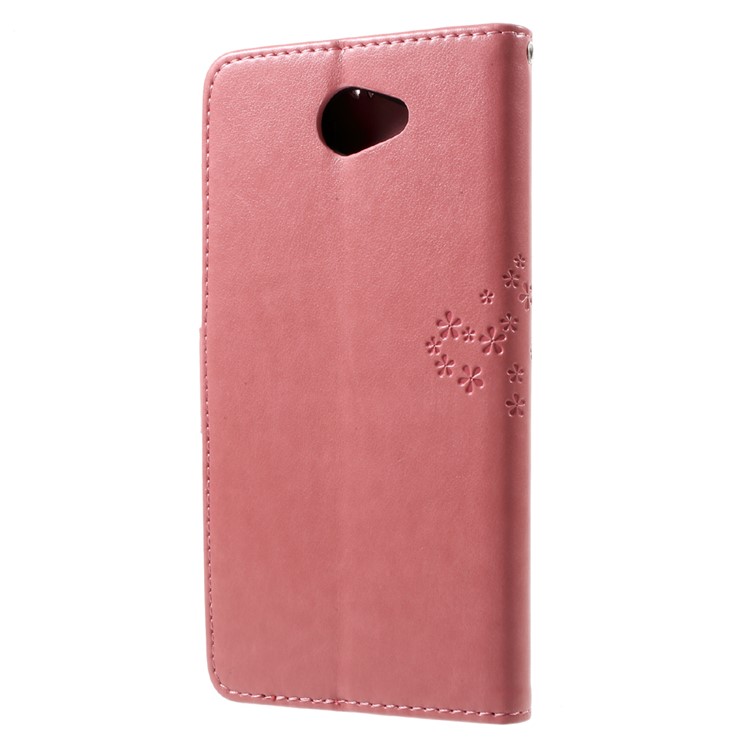 Imprint Tree Owl Wallet Stand Leather Mobile Phone Cover for Huawei Y7 (2017) - Pink-2