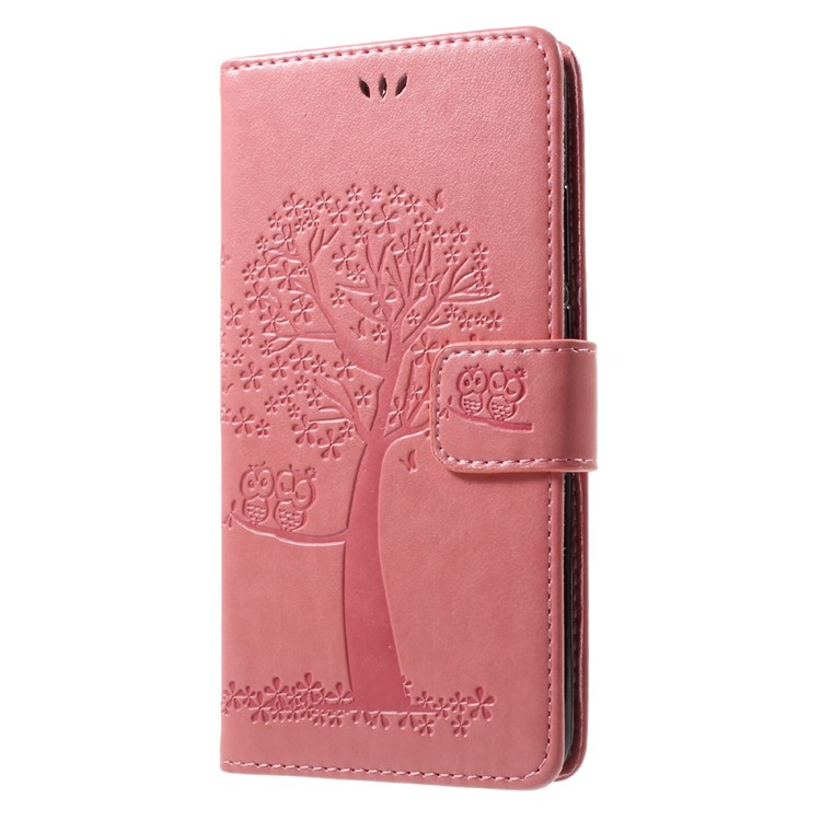 Imprint Tree Owl Wallet Stand Leather Mobile Phone Cover for Huawei Y7 (2017) - Pink-3