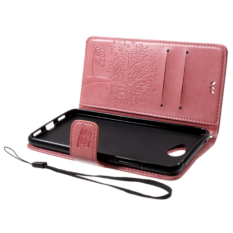 Imprint Tree Owl Wallet Stand Leather Mobile Phone Cover for Huawei Y7 (2017) - Pink-5