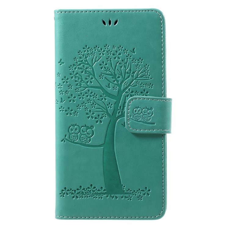 Imprint Tree Owl Leather Magnetic Wallet Mobile Phone Cover with Stand for Huawei Y7 (2017) - Green-1