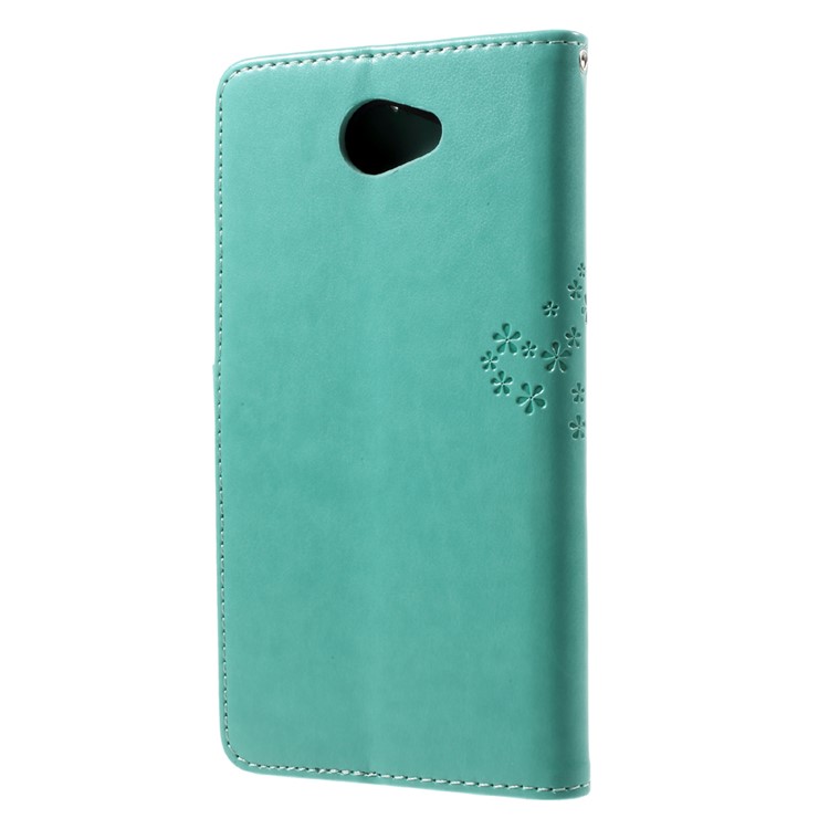 Imprint Tree Owl Leather Magnetic Wallet Mobile Phone Cover with Stand for Huawei Y7 (2017) - Green-2
