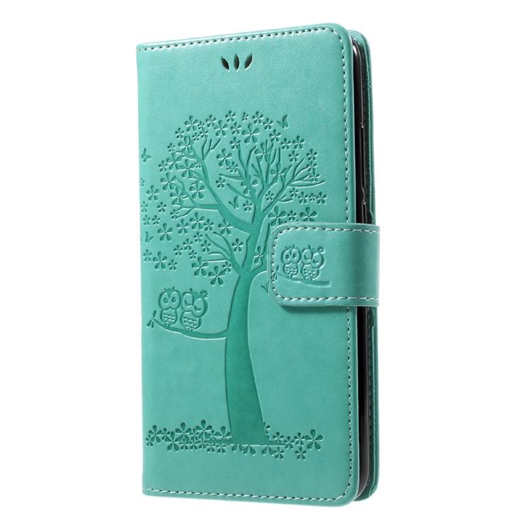 Imprint Tree Owl Leather Magnetic Wallet Mobile Phone Cover with Stand for Huawei Y7 (2017) - Green-3