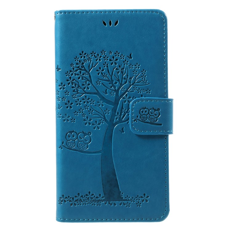 Imprint Tree Owl PU Leather Card Holder Flip Stand Case for Huawei Y7 (2017) - Blue-1