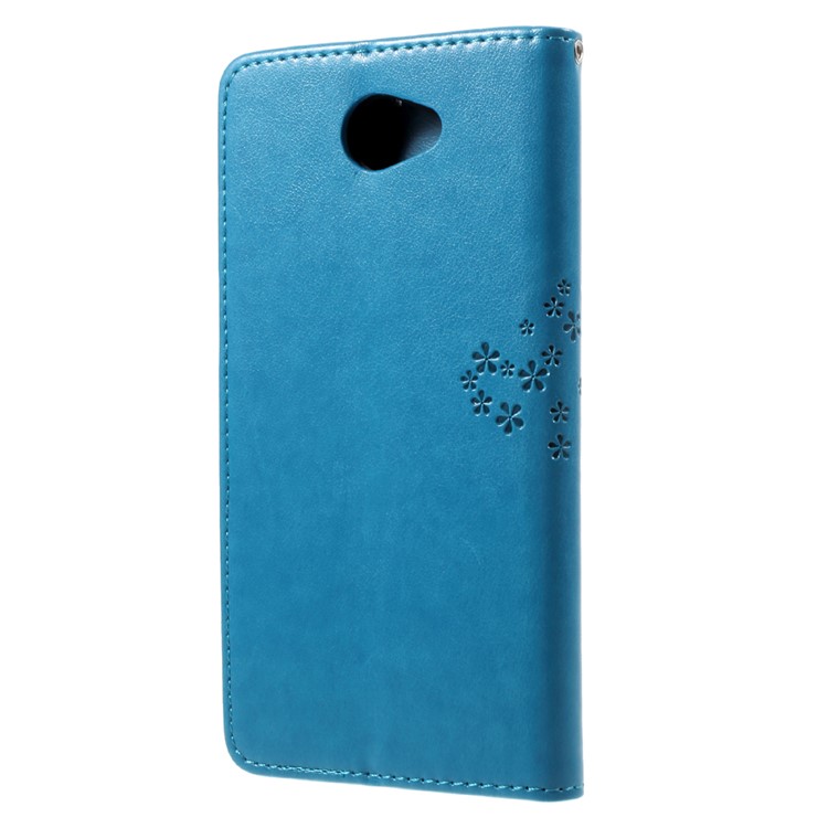 Imprint Tree Owl PU Leather Card Holder Flip Stand Case for Huawei Y7 (2017) - Blue-2
