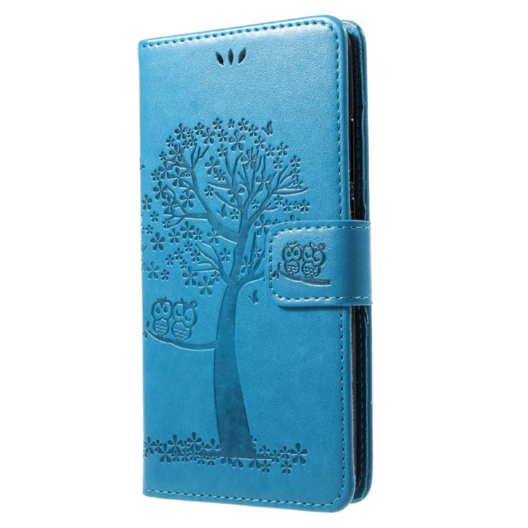 Imprint Tree Owl PU Leather Card Holder Flip Stand Case for Huawei Y7 (2017) - Blue-3