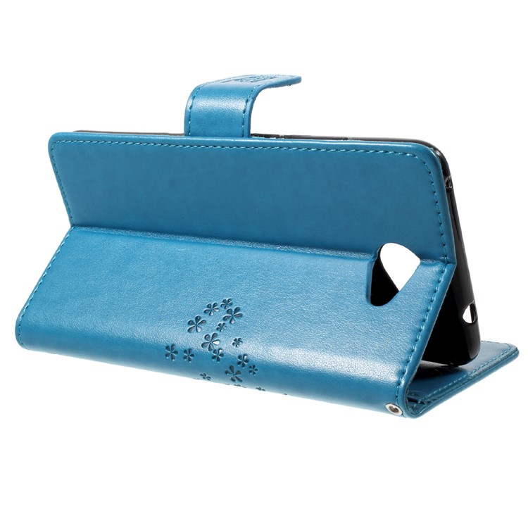 Imprint Tree Owl PU Leather Card Holder Flip Stand Case for Huawei Y7 (2017) - Blue-4