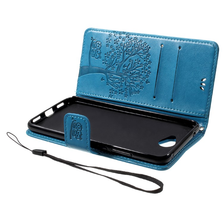 Imprint Tree Owl PU Leather Card Holder Flip Stand Case for Huawei Y7 (2017) - Blue-5
