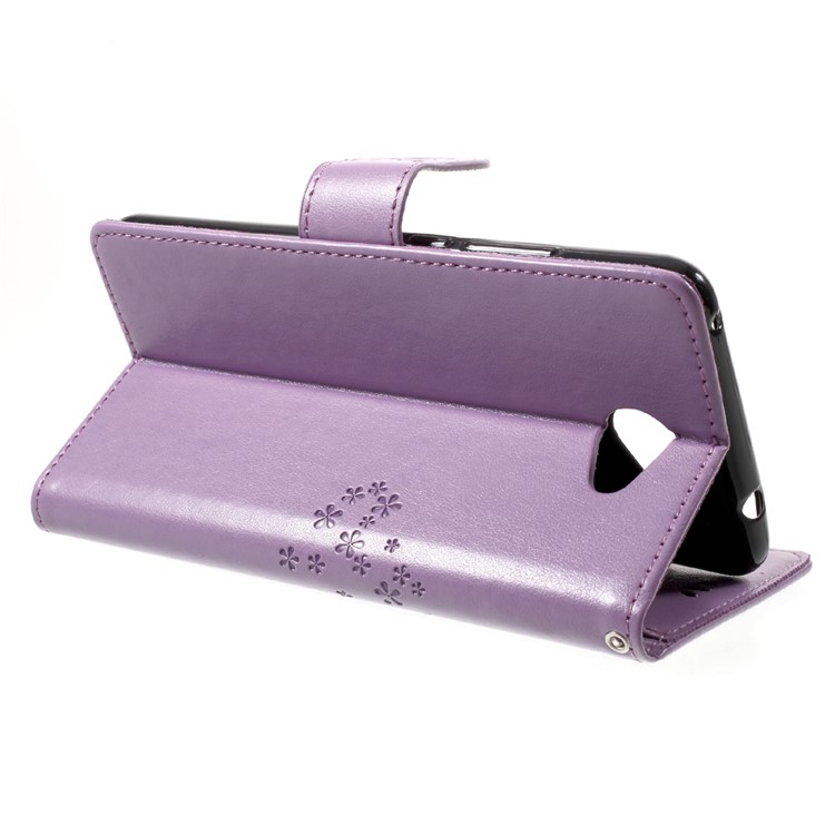 Imprint Tree Owl Card Holder Leather Shell with Stand for Huawei Y7 (2017) - Purple-4