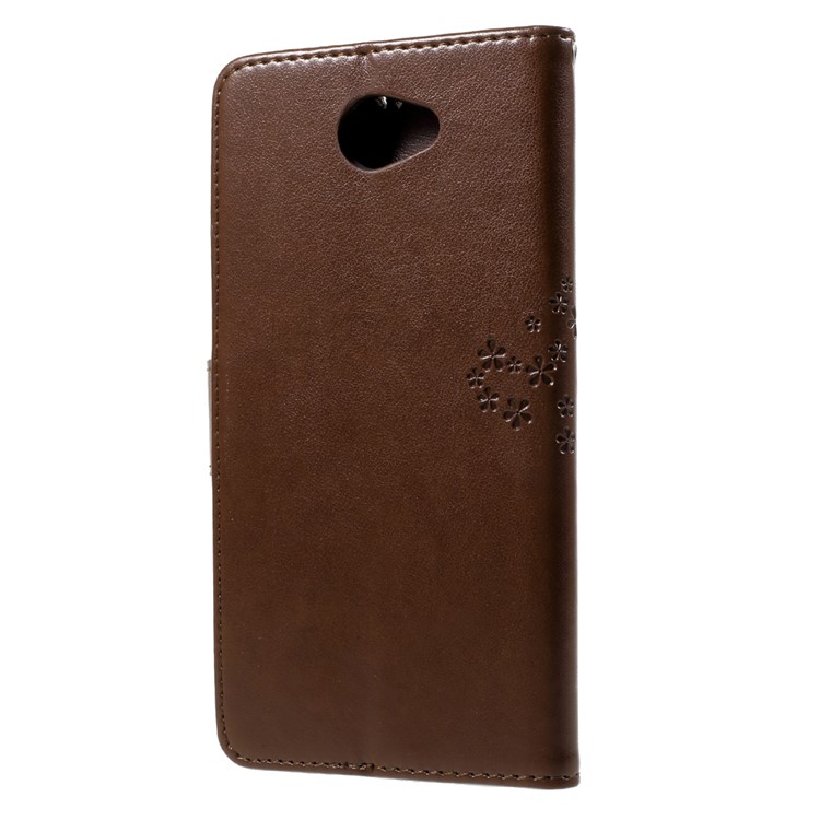 Imprint Tree Owl Stand Leather Wallet Mobile Phone Case Accessory for Huawei Y7 (2017) - Brown-2
