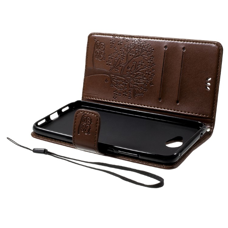 Imprint Tree Owl Stand Leather Wallet Mobile Phone Case Accessory for Huawei Y7 (2017) - Brown-5