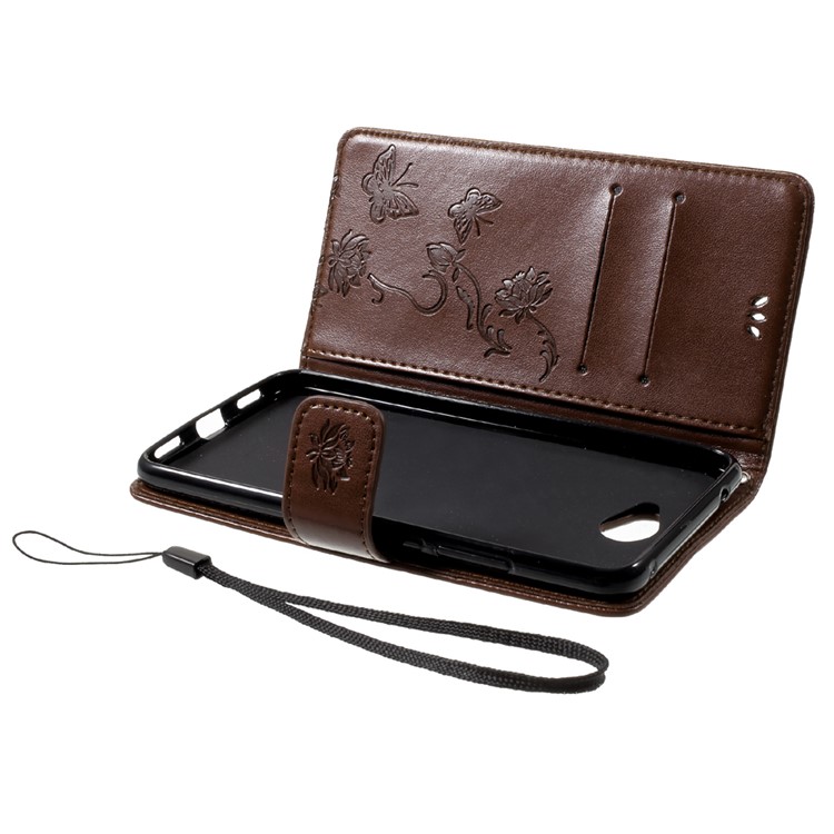 Imprint Butterfly Flower Stand Wallet Leather Cover Shell for Huawei Y7 (2017) - Brown-5