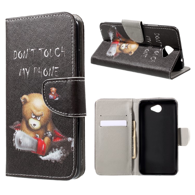 Pattern Printing Wallet Leather Case for Huawei Y7 (2017) - Do Not Touch My Phone and Bear-1