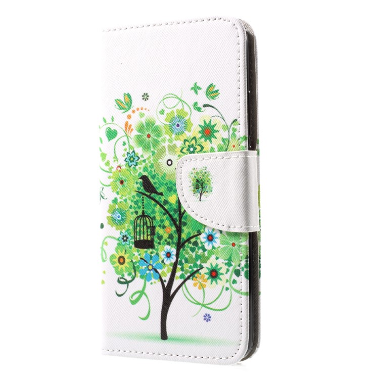 Patterned Stand Leather Phone Case for Huawei Y7 (2017) - Green Flower Tree-3