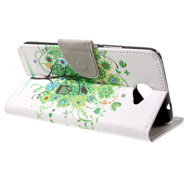 Patterned Stand Leather Phone Case for Huawei Y7 (2017) - Green Flower Tree-4