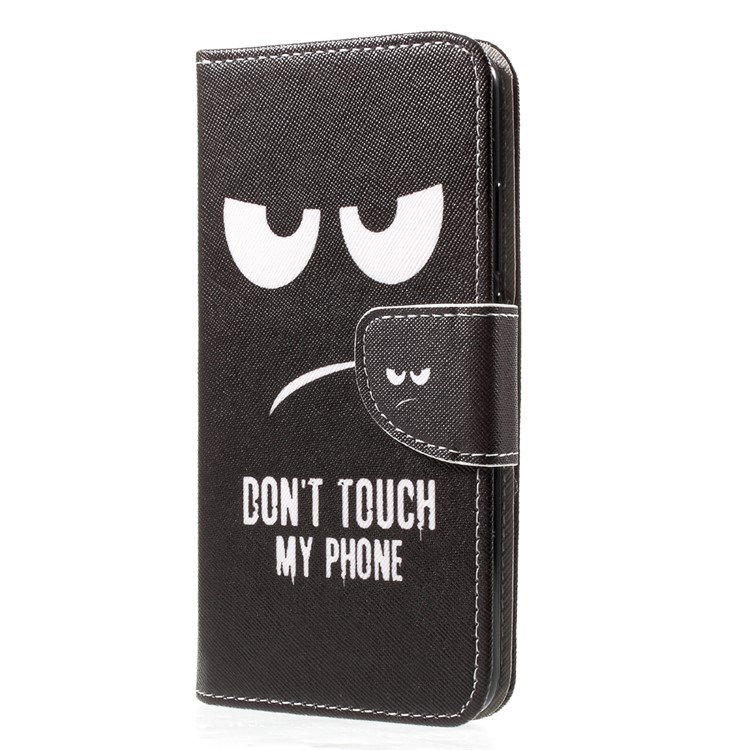 Patterned Leather Phone Cover for Huawei Y7 (2017) - Do Not Touch My Phone and Angry Face-3