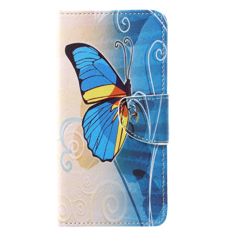 Pattern Printing Leather Mobile Case for Huawei Y7 (2017) - Blue Butterfly-1