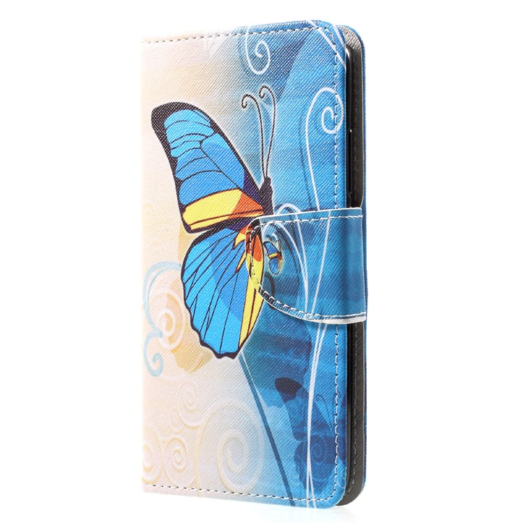 Pattern Printing Leather Mobile Case for Huawei Y7 (2017) - Blue Butterfly-3