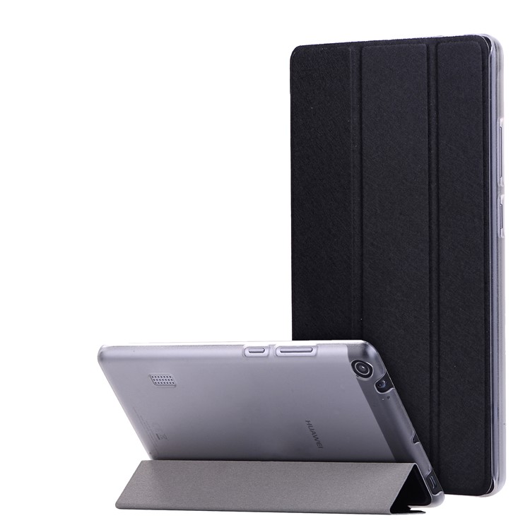 Silk Texture Tri-fold Stand Leather Flip Casing for Huawei MediaPad T3 7.0 - Black-1