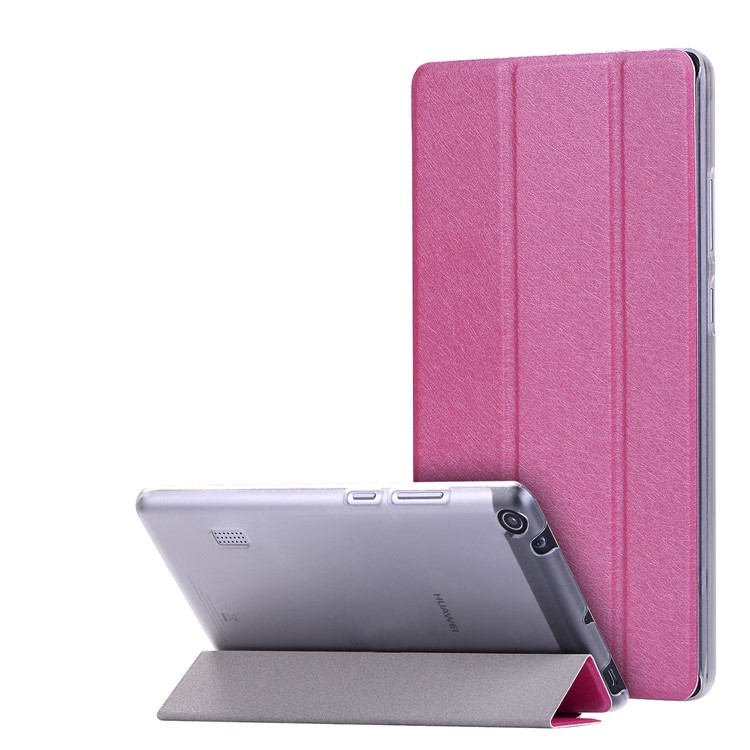 Silk Texture Tri-fold Stand Leather Flip Shell for Huawei MediaPad T3 7.0 - Rose-1